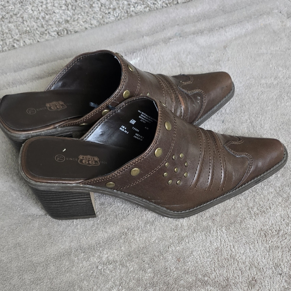 Brown Leather Women's Mules